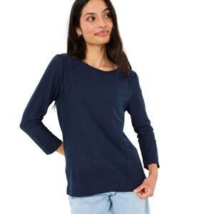 NWT FatFace Navy Blue Embroidered Floral Hem Long Sleeve Top  US 10